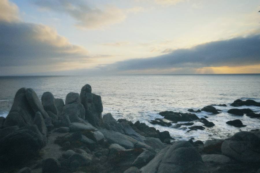 Rocky coastline at dusk